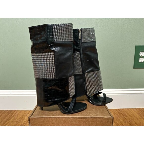 Cape Robbin Mosaic Rhinestone Open Toe Skinny High Heels Size 9 MSRP $90 - Picture 1 of 6